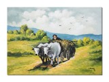 Tablou celebru pictat manual, Carul cu boi, 70x50cm ulei pe panza, reproducere Nicolae Grigorescu