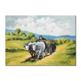 Tablou celebru pictat manual, Carul cu boi, 70x50cm ulei pe panza, reproducere Nicolae Grigorescu