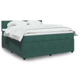 vidaXL Pat box spring cu saltea, verde &icirc;nchis, 180x200 cm, catifea