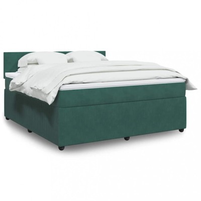 vidaXL Pat box spring cu saltea, verde &amp;icirc;nchis, 180x200 cm, catifea foto