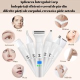 Epilator umed si uscat Damar, 6 IN 1, Afisaj LED, Portabil, Fara fir, Multifunctional, Pentru femei si barbati, Alb, Pentru toate tipurile de piele, F