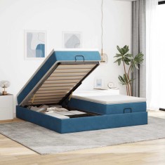 vidaXL Cadru pat otoman cu saltele Albastru &icirc;nchis 180x200cm catifea