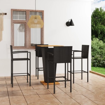 vidaXL Set mobilier bar de gradină, 5 piese, negru foto