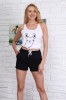 Set Maiou &amp; Pantaloni Scurti Dama, Snur Talie, Bumbac, Negru/Alb - Marimi S/M, M - Compleu Casual cu Buzunare