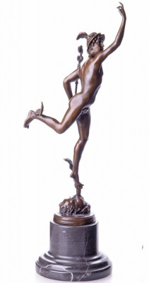 Hermes - statueta din bronz pe soclu din marmura PAB006 foto