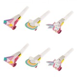 Set Suflători Petrecere, Model Unicorn Rainbow, 6 Bucăți, Multicolor