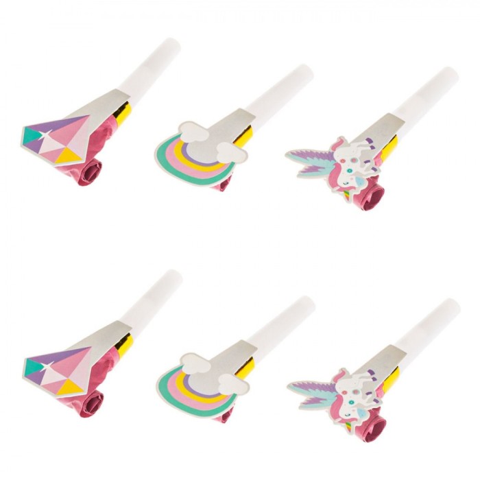 Set Suflători Petrecere, Model Unicorn Rainbow, 6 Bucăți, Multicolor