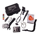 Kit Supravietuire IdeallStore&reg; 13 in 1, Multifunctional, Negru - Lanterna, Briceag, Compas, Fluier, Bratara Paracord, Patura Termica