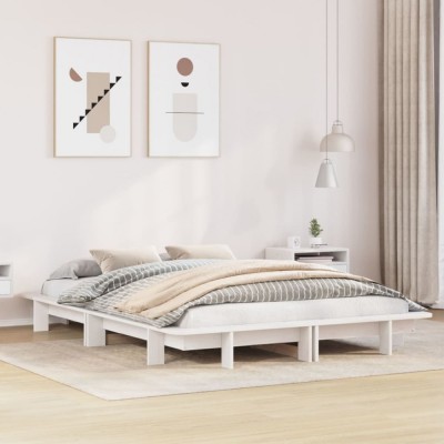 vidaXL Cadru de pat fără saltea, alb, 135x190 cm, lemn masiv de pin 850675 foto