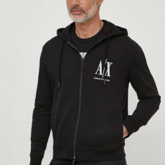 Armani Exchange Hanorac de bumbac bărbați, culoarea negru, material neted