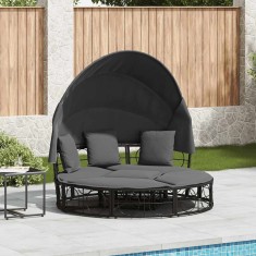 vidaXL Pat șezlong pentru exterior cu baldachin, negru, poliratan 4108234