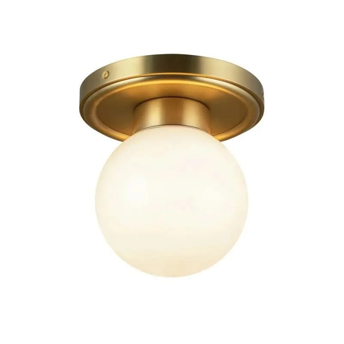 Lustra cu un glob alb din sticla si corp auriu, dulie E27, maxim 60W