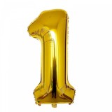 Balon din folie flippy, cifra 1, 81 cm, pentru aer sau heliu, bulk, auriu