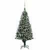 Brad Crăciun artificial pre-iluminat globuri/conuri pin, 240 cm