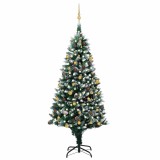 Brad Crăciun artificial pre-iluminat globuri/conuri pin, 240 cm