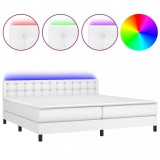 Cumpara ieftin Pat cu arcuri, saltea si LED, alb, 200x200 cm, piele ecologica