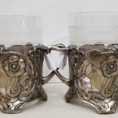 Pereche de pahare din cristal cu suporturi Art Nouveau, WMF, CCA. 1906