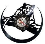 Ceas de perete din disc vinil, Tematică Wildlife / Tigru, Design Safari Wild Cat, Negru