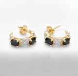 Cumpara ieftin Cercei Semicreole din Argint 925 Placati cu Aur Black Onyx Elegance, 18 mm