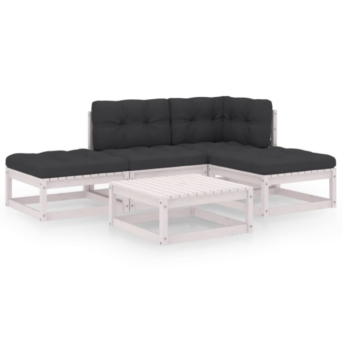 Set mobilier de gradina cu perne, 5 piese, lemn masiv de pin