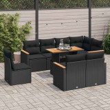 Gossi set mobilier gradina perne 9 piese negru poliratan/lemn acacia
