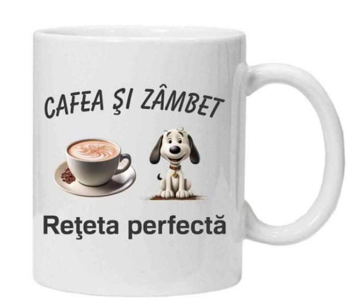 Cana alba personalizata &quot;cafea si zambet &quot;, INOVATIX&reg;. 330ml