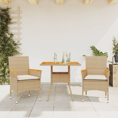 vidaXL Set mobilier grădină cu perne 3 piese bej poliratan/lemn acacia foto
