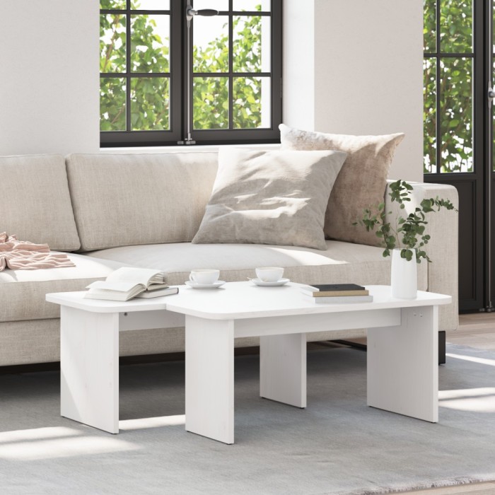 vidaXL Masă de cafea 2 pcs Alb 100 x 69 x 35.5 cm Lemn de brad solid