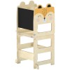 Turn Montessori AIYAPLAY pentru Copii 2-5 Ani cu Tablă și Măsuță, Scăunel pentru Copii din Placaj, 57x39x93 cm, Culoare Lemn | Aosom Romania