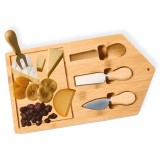 Platou servire cascaval Koken, Set de 3 tacamuri, bambus/otel inoxidabil, Lemn