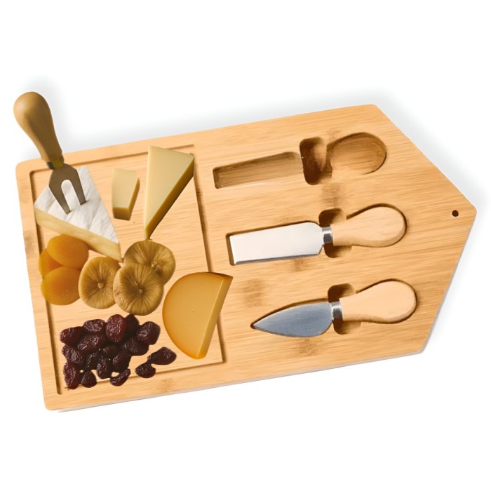 Platou servire cascaval Koken, Set de 3 tacamuri, bambus/otel inoxidabil, Lemn