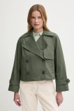 United Colors of Benetton sacou de bumbac femei, culoarea verde, de tranzitie, cu doua randuri de nasturi, 2RGCDW034