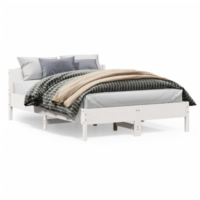 vidaXL Cadru de pat cu tăblie, alb, 160x200 cm, lemn masiv de pin foto