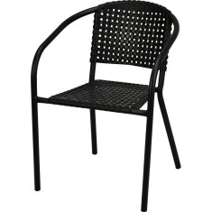 Scaun de gradina din metal cu impletitura din plastic negru , rezistent si modern