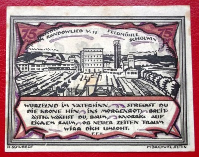 Germania notgeld 75 pfennig 1921 Stettin ** foto