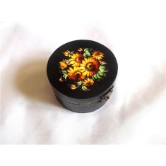 Cutie lemn decorata cu floarea soarelui , cutie rotunda din lemn 41864