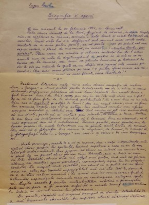 EUGEN BARBU - Schiță biografică, manuscris autograf. foto