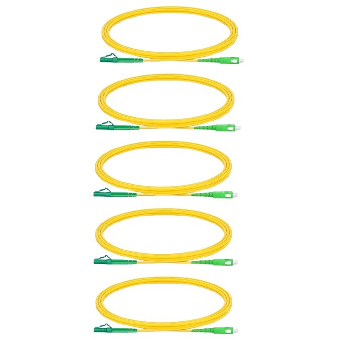 Set 5 cabluri patch fibra optica OS2, SCA la LCA, 0.5 m fiecare, simplex, 9/127 newtonm, galben