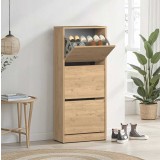 Pantofar Adore Compact Plus, 12 Perechi, 3 Compartimente, Alb - Stejar - Mov, 51x119x26 cm