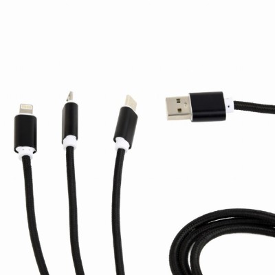 CABLU alimentare si date GEMBIRD, USB 2.0(T) la Lightning(T)+Micro-USB 2.0(T)+USB 2.0 Type-C(T),1m,impletit,incarcare simultana a 3 tipuri de telef,ne foto