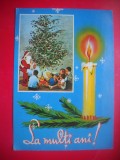 HOPCT 25068 MOS CRACIUN SI COPII SUB BRAD -- FELICITARE CRACIUN / AN NOU -CP VECHE -IP--INTREG POSTAL - ROMANIA - CIRCULATA