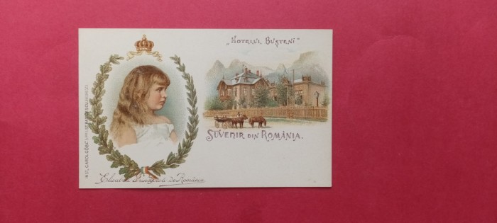 Litho Familia Regala Regina Elisabeta Carmen Sylva Hotelul Busteni Litografie