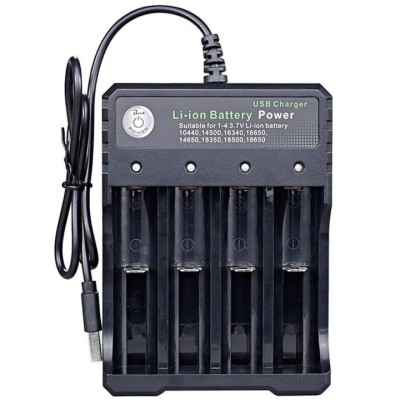 Incarcator de acumulatori Li-ion 18650, pentru 4 baterii, alimentare USB - Negru foto