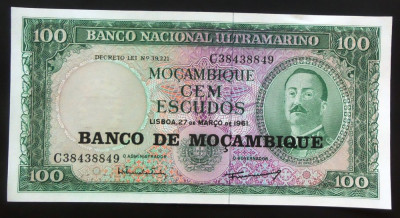 Bancnota 100 ESCUDOS - MOZAMBIQUE (COLONIE PORTUGHEZA) 1961 * Cod 516 - UNC foto