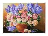 Cumpara ieftin Tablou clasic pictat manual, Vaza cu bujori si liliac, 70x50cm ulei pe panza, Magnific
