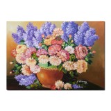 Tablou clasic pictat manual, Vaza cu bujori si liliac, 70x50cm ulei pe panza, Magnific
