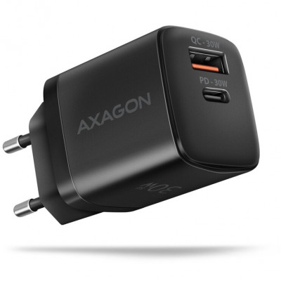 Incarcator retea PD 3.0 QC4+ 1x USB type C + 1x USB-A 30W negru Axagon ACU-PQ30 foto