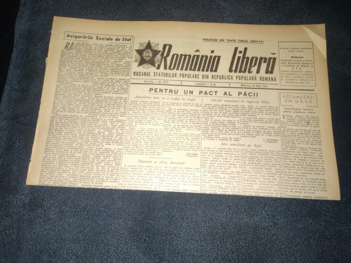 ZIARUL ROMANIA LIBERA 30 MAI 1951 RAZBOI COREEA