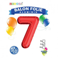 Balon, folie aluminiu, rosu, cifra 7, 81 cm