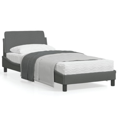 vidaXL Cadru de pat cu tăblie, gri &amp;icirc;nchis, 80x200 cm, textil foto